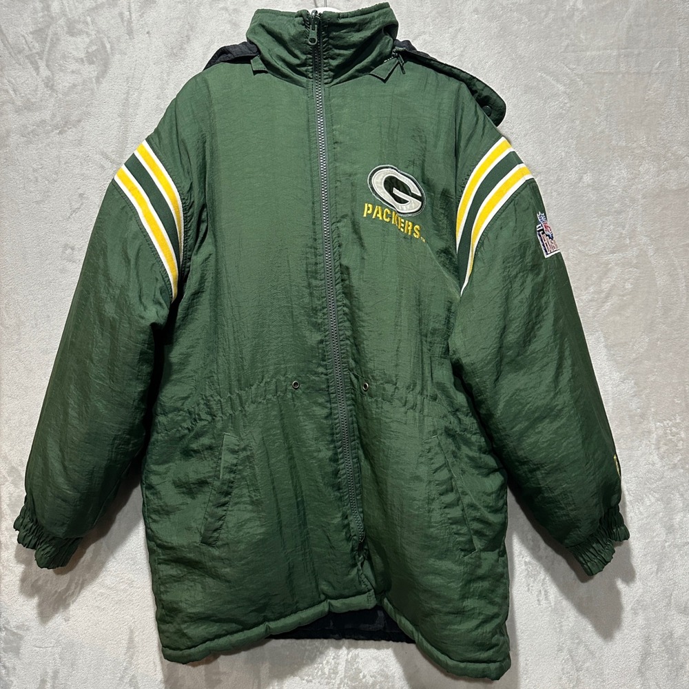 Vintage Pro Layer Green Bay Packers Reversible Puffer Jacket Green Black Med
